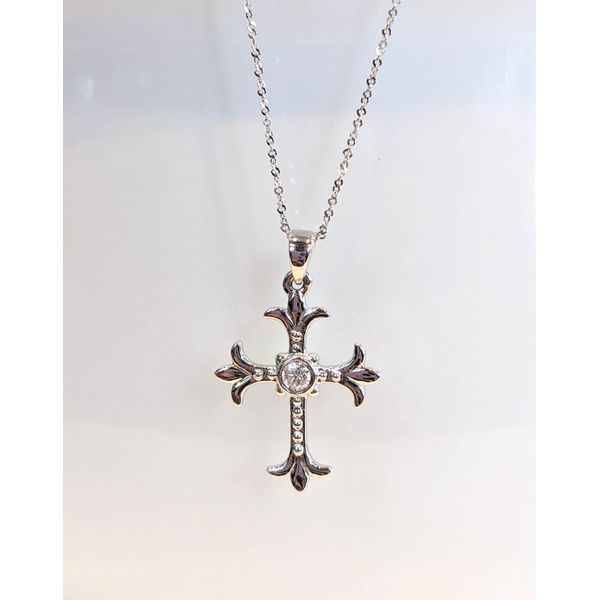 Fleur de Lis Diamond Cross Image 2 Armentor Jewelers New Iberia, LA