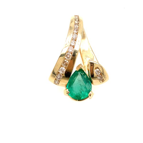  14K Yellow Gold Pear Shaped Emerald Slide Pendant With Diamond Channel Avitabile Fine Jewelers Hanover, MA