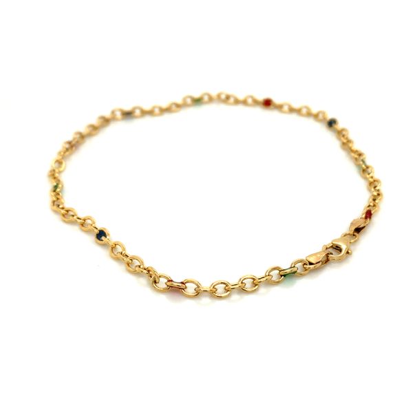 14K Yellow Gold Anklet with Enamel in Links Image 2 Avitabile Fine Jewelers Hanover, MA
