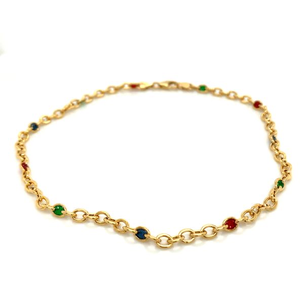 14K Yellow Gold Anklet with Enamel in Links Avitabile Fine Jewelers Hanover, MA