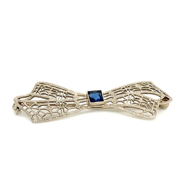 10K White Gold Pin With Synthetic Blue Stone Center Avitabile Fine Jewelers Hanover, MA