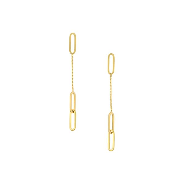 14K Yellow Gold Long Dangle Thin Paperclip Earrings Barron's Fine Jewelry Snellville, GA