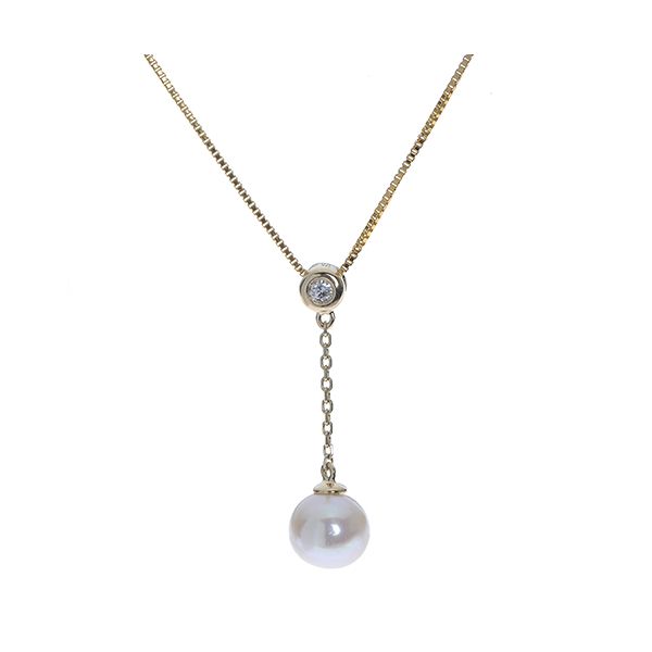 14K Yellow Gold Pearl and Diamond Lariat Necklace Barron's Fine Jewelry Snellville, GA