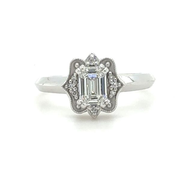 Deco Style Emerald Cut Diamond 14K White Gold Ring Blue Heron Jewelry Company Poulsbo, WA