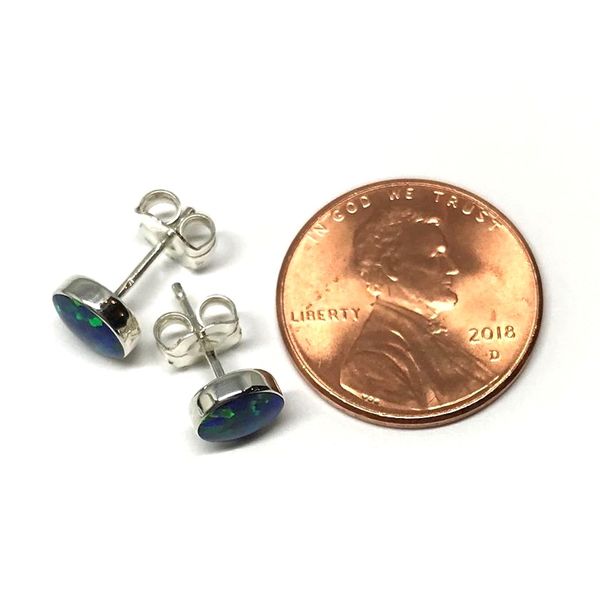 Silver 6mm Round Opal Stud Earrings Image 2 Bluestone Jewelry Tahoe City, CA