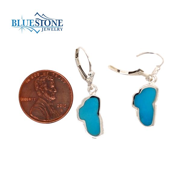Medium Silver Turquoise Lake Tahoe Lever Back Earrings Image 2 Bluestone Jewelry Tahoe City, CA
