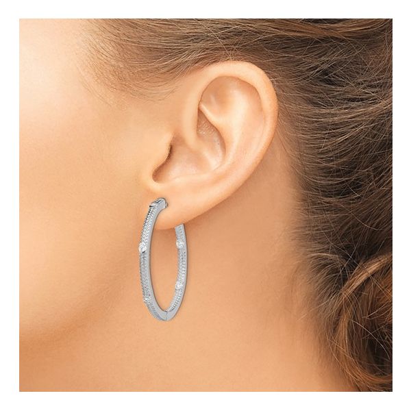 Silver CZ Hoop Earrings Image 2 Classic Creations In Diamonds & Gold Venice, FL