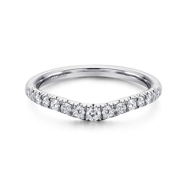 Curved 14K White Gold French Pavé Diamond Wedding Band Classic Creations In Diamonds & Gold Venice, FL