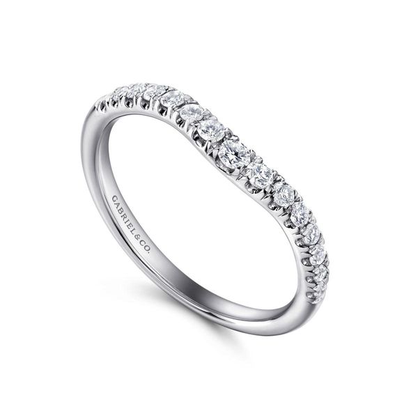 Curved 14K White Gold French Pavé Diamond Wedding Band Image 3 Classic Creations In Diamonds & Gold Venice, FL