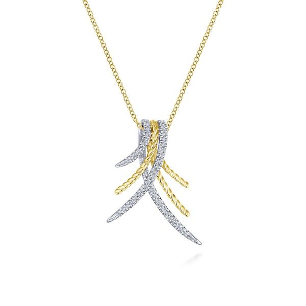 14K Yellow-White Gold Sculptural Pavé Diamond Pendant Necklace Classic Creations In Diamonds & Gold Venice, FL