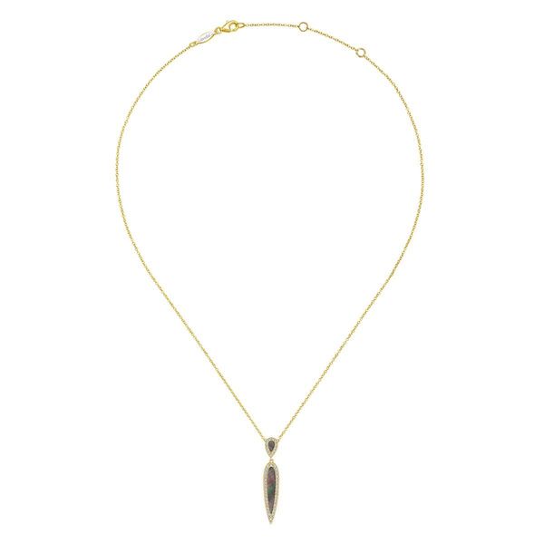 14K Yellow Gold Elongated Black Mother Of Pearl and Diamond Pendant Necklace Image 2 Classic Creations In Diamonds & Gold Venice, FL