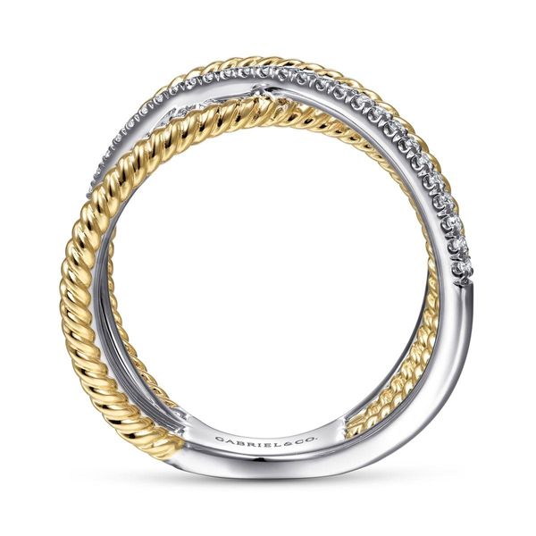 14K White-Yellow Gold Twisted Rope and Diamond Criss Cross Ring Image 3 Classic Creations In Diamonds & Gold Venice, FL