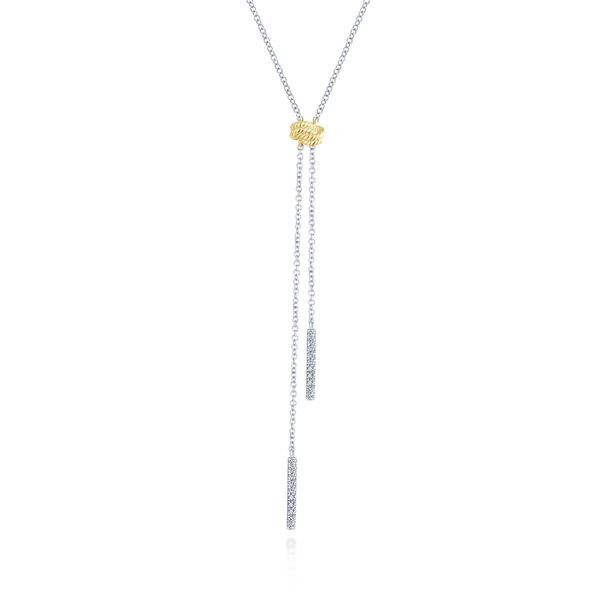 14K Yellow-White Gold Twisted Rope Knot and Diamond Bar Y Necklace Classic Creations In Diamonds & Gold Venice, FL