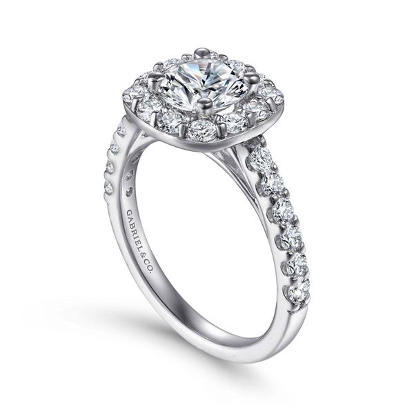 14K White Gold Cushion Halo Round Diamond Engagement Ring Image 2 Classic Creations In Diamonds & Gold Venice, FL