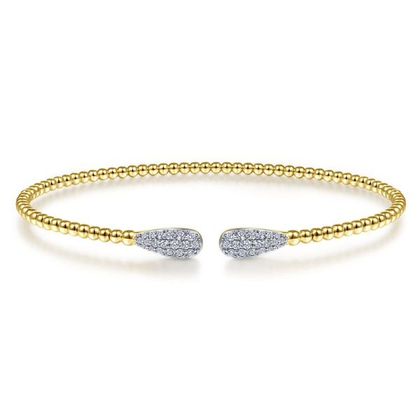 14K Yellow Gold Bujukan Bead Cuff Bracelet with Diamond Pavé Teardrops  Image 2 Classic Creations In Diamonds & Gold Venice, FL