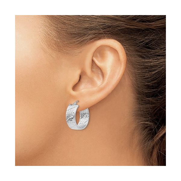 14k White Gold Diamond Cut Hoop Earrings Image 3 Classic Creations In Diamonds & Gold Venice, FL