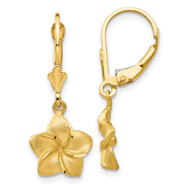 14K Plumeria Dangle Earrings Classic Creations In Diamonds & Gold Venice, FL