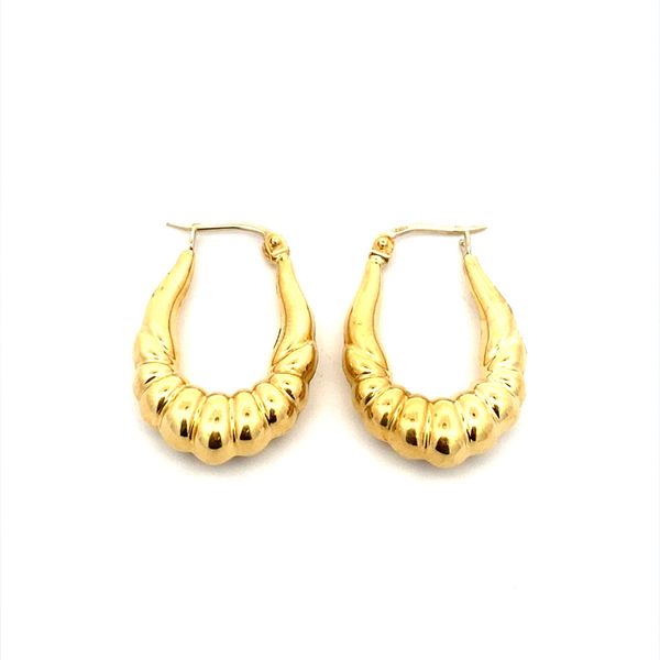 18K Oval Scalloped Hoop Earrings Classic Creations In Diamonds & Gold Venice, FL