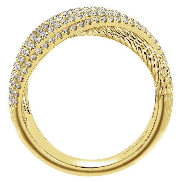 14K Yellow Gold Wide Twisted Rope and Diamond Channel Criss Cross Ring Image 3 Classic Creations In Diamonds & Gold Venice, FL