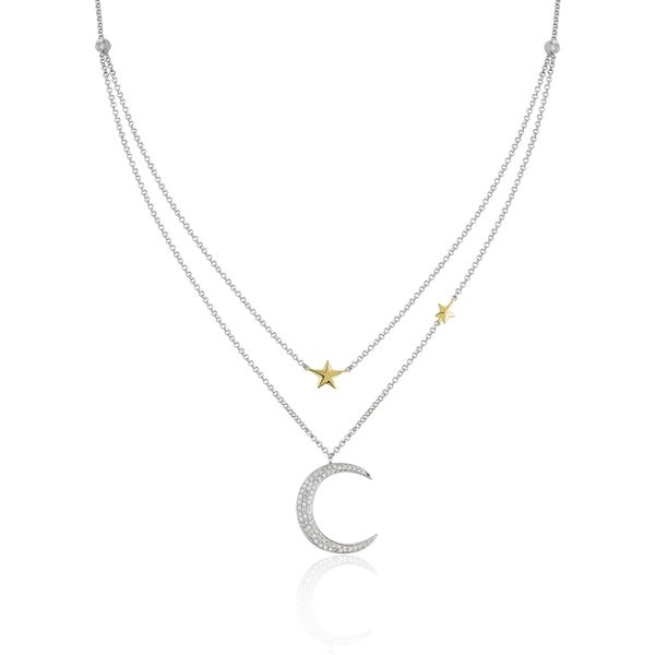 Two Tone Diamond Moon and Star Necklace Confer's Jewelers Bellefonte, PA