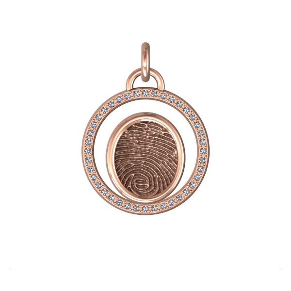 14K Rose Gold 17mm One-Print With Diamond Circle Halo Pendant Confer's Jewelers Bellefonte, PA