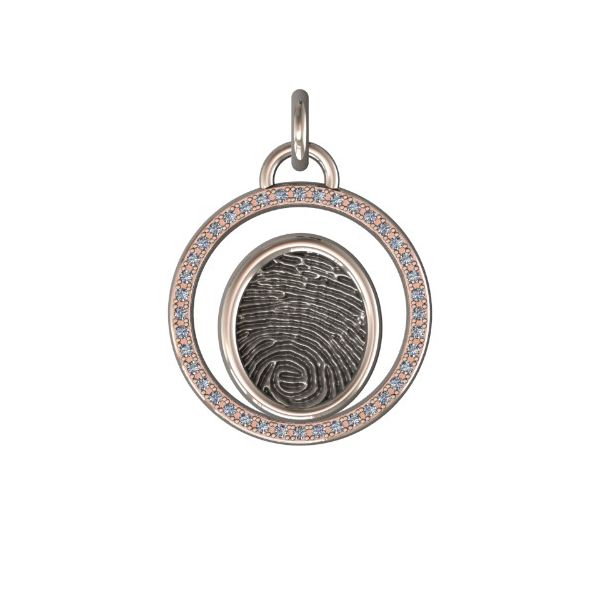 14K White Gold 17mm One-Print With Diamond Circle Halo Pendant Confer's Jewelers Bellefonte, PA
