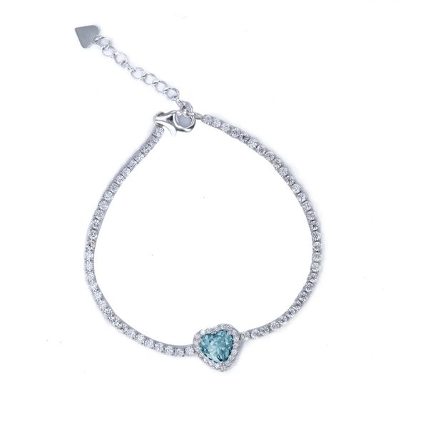 Sterling Silver CZ Bracelet with Blue Topaz CZ Heart Halo Confer’s Jewelers Bellefonte, PA