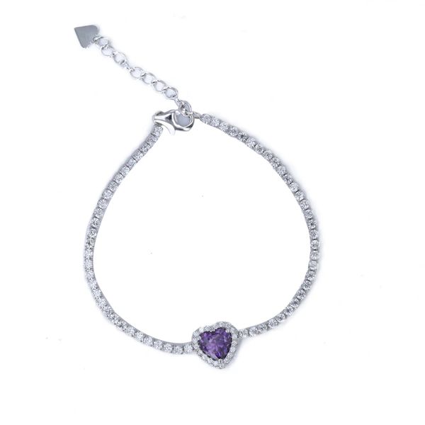 Sterling Silver CZ Bracelet with Amethyst CZ Heart Halo Confer’s Jewelers Bellefonte, PA