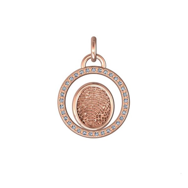 14K Rose Gold 14mm One-Print With Diamond Circle Halo Pendant Confer’s Jewelers Bellefonte, PA