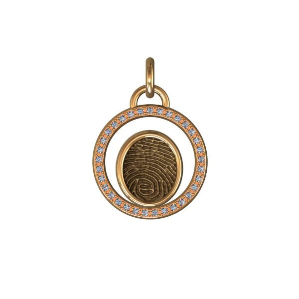 14K Yellow Gold 14mm One-Print With Diamond Circle Halo Pendant Confer's Jewelers Bellefonte, PA