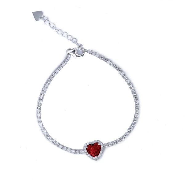Sterling Silver CZ Bracelet with Ruby CZ Heart Halo Confer’s Jewelers Bellefonte, PA