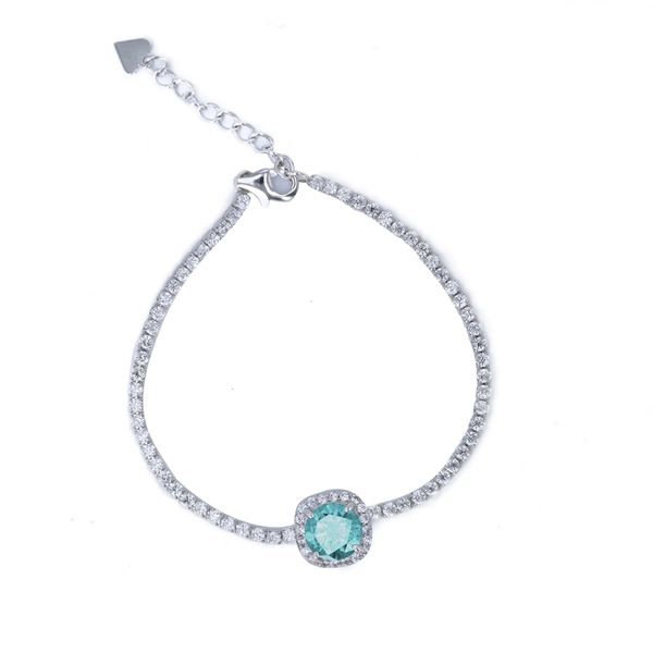 Sterling Silver CZ Bracelet with Blue Topaz CZ Princess Set Halo Confer's Jewelers Bellefonte, PA