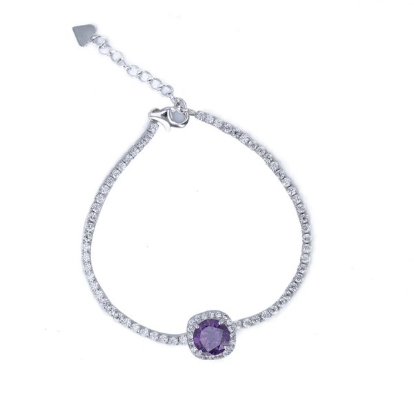Sterling Silver CZ Bracelet with Amethyst CZ Princess Set Halo Confer's Jewelers Bellefonte, PA