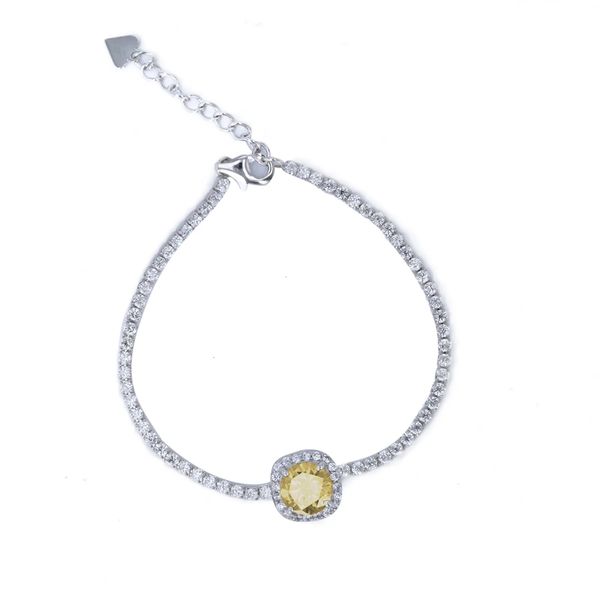 Sterling Silver CZ Bracelet with Champagne CZ Princess Set Halo Confer's Jewelers Bellefonte, PA