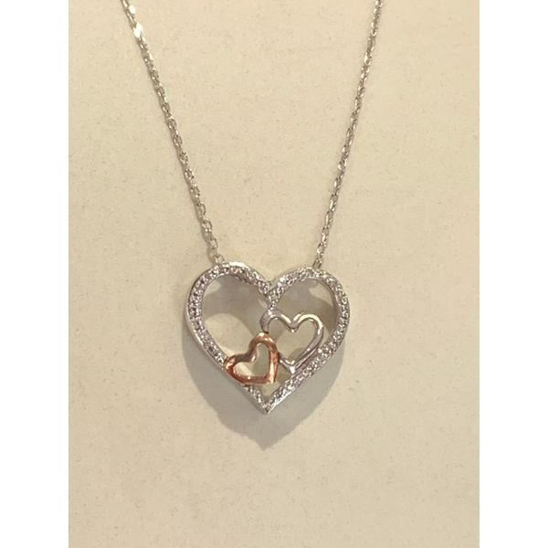 Sterling Silver And Rose Gold Diamond Double Heart Necklace Confer's Jewelers Bellefonte, PA