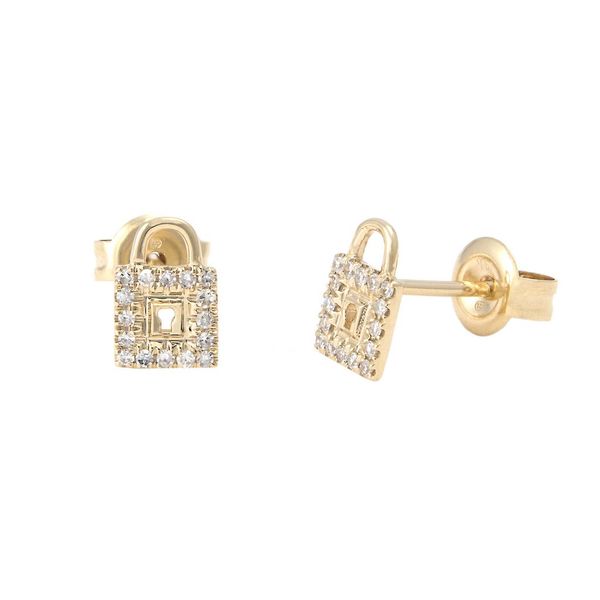 14k Yellow Gold Diamond Lock Stud Earrings Confer's Jewelers Bellefonte, PA