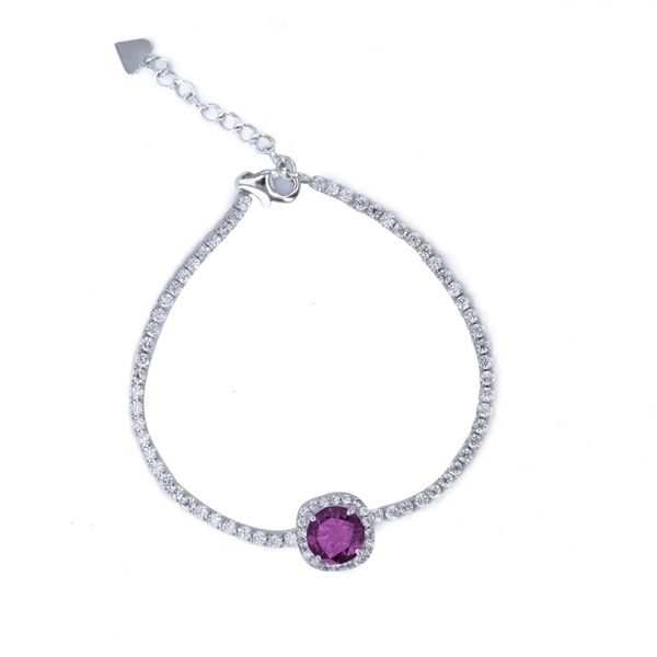 Sterling Silver CZ Bracelet with Tanzanite CZ Princess Set Halo Confer’s Jewelers Bellefonte, PA
