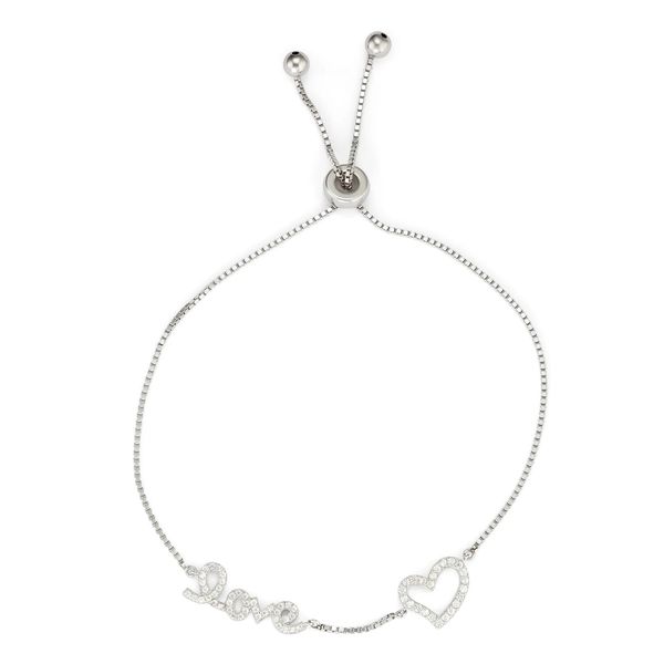 Sterling Silver Box Chain with CZ "Love" Element Drawstring Bracelet Confer's Jewelers Bellefonte, PA