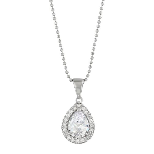 Sterling Silver CZ Pear Shaped Halo Pendant Confer's Jewelers Bellefonte, PA
