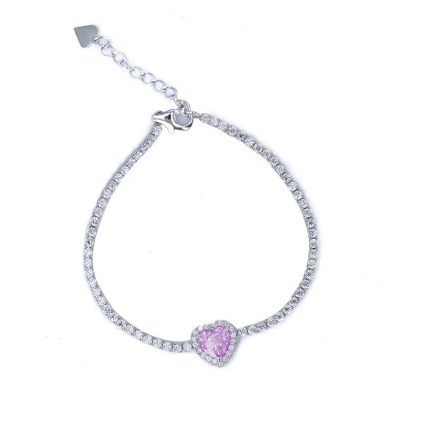 Sterling Silver CZ Bracelet with Lavendar CZ Heart Halo Confer’s Jewelers Bellefonte, PA