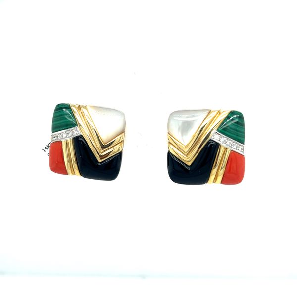 14KY Onyx, Coral, Malachite, MOP Earrings similar item image