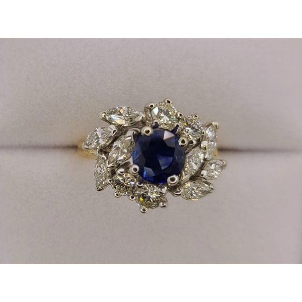 14K Blue Sapphire and Diamond Swirl Ring Cowardin's Jewelers Richmond, VA