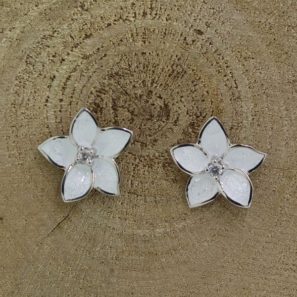 White Enamel Flower Earrings Darrah Cooper, Inc. Lake Placid, NY