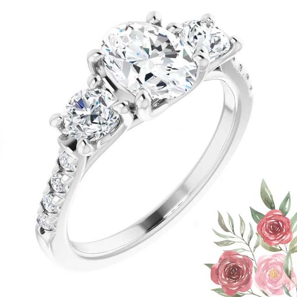 Real Solid 925 Sterling Silver with Three-Stone Lab Created Simulated Diamonds Engagement Ring Three-Stone Ring