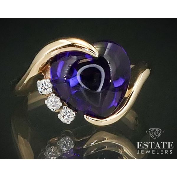 14k Yellow Gold Heart Cabochon Natural Amethyst & Diamond Ring 6.3g i14051 Estate Jewelers Toledo, OH