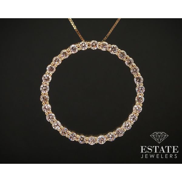 14K Yellow Gold Natural 1ctw Diamond Open Circle Necklace 3.3g 18"L i14820 Estate Jewelers Toledo, OH