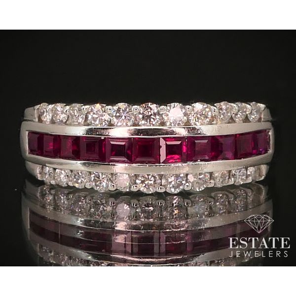 14k White Gold Natural Ruby & Diamond Ladies Band Ring 6.1g i14962 Estate Jewelers Toledo, OH