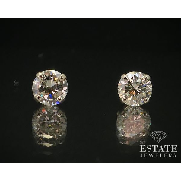 14k White Gold Round Cut Natural .60ctw Diamond Stud Earrings i14211 Estate Jewelers Toledo, OH