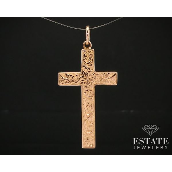Antique Victorian 9k Rose Gold European Engraved Cross Pendant 2.9g i14718 Estate Jewelers Toledo, OH