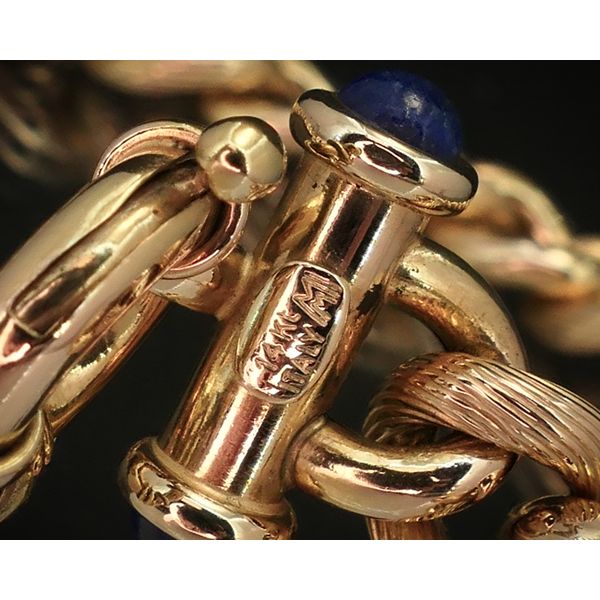 14k Yellow Gold 8mm Curb Chain Link Lapis Bracelet 9.8g 8"L i11749 Image 3 Estate Jewelers Toledo, OH